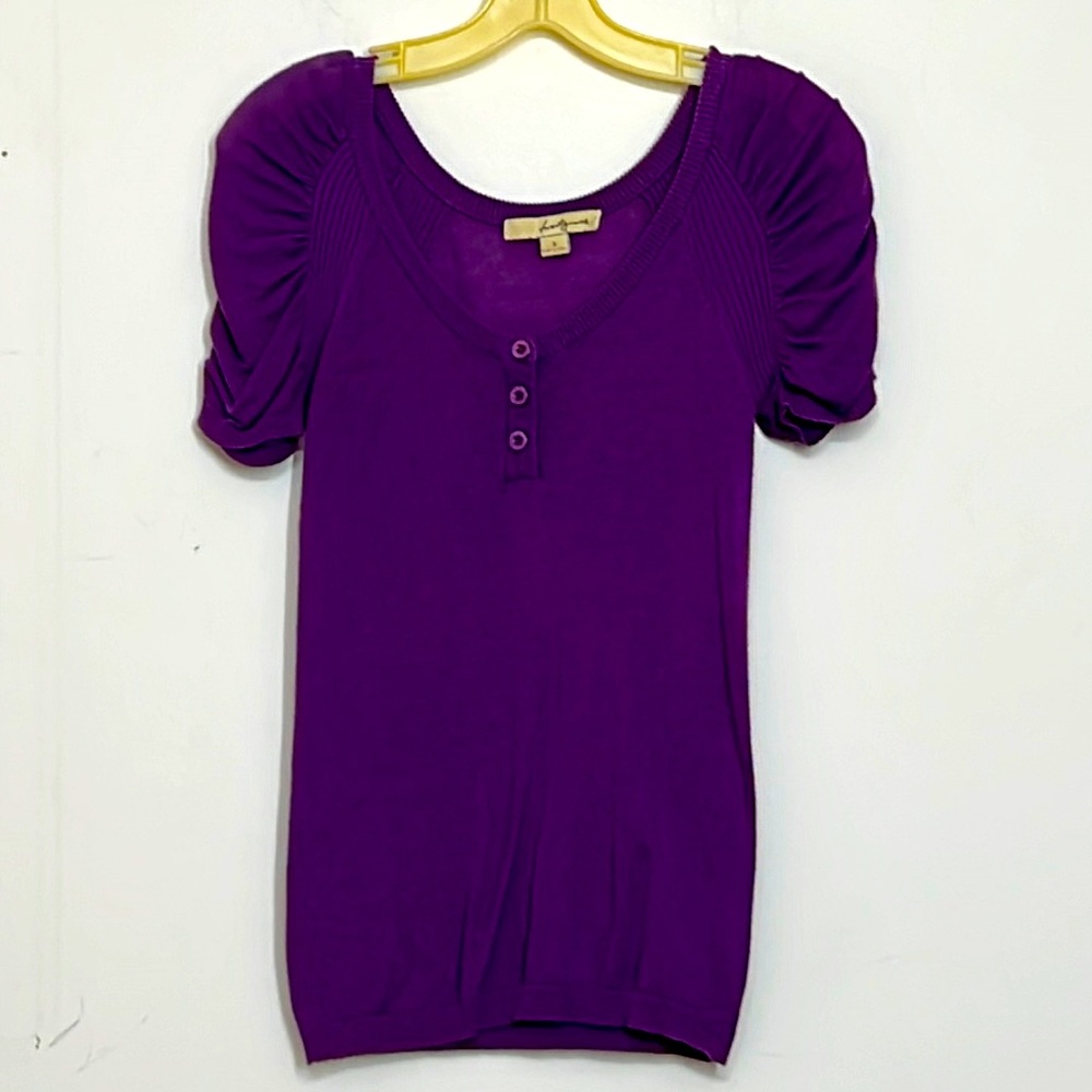 🌞 Forever 21 purple pullover ruched short sleeve lightweight sweater women S